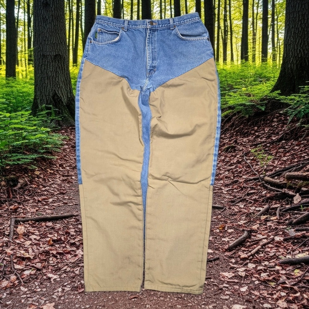 Cabelas Mens Brush Pants 36 Long Blue Denim Tan Nylon Facing Upland Hunting Gear